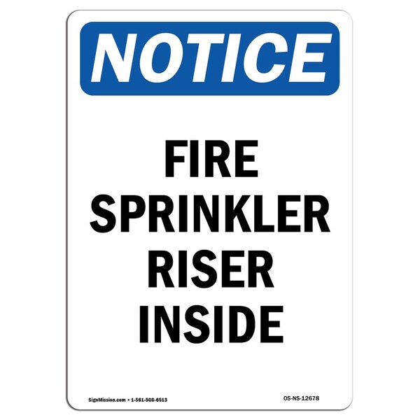 Signmission OSHA Notice Sign, Fire Sprinkler Riser Inside, 7in X 5in Decal, 5" W, 7" L, Portrait OS-NS-D-57-V-12678 - main